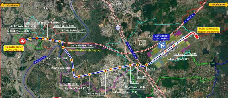 Bản đồ ga Đỗ Xuân Hợp tuyến Metro Thủ Thiêm - Long Thành sát The Global City