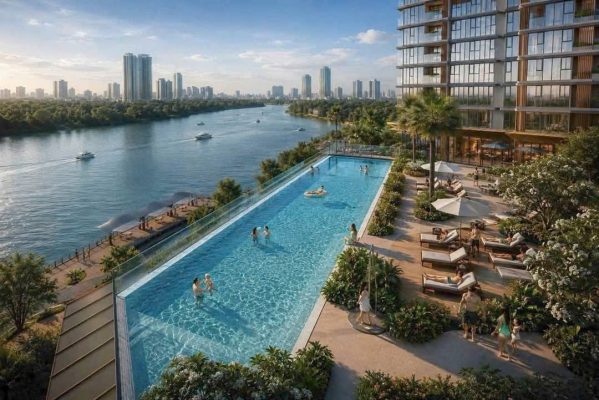 Hồ bơi 70 m chuẩn nghỉ dưỡng tại Palm River Palm City.